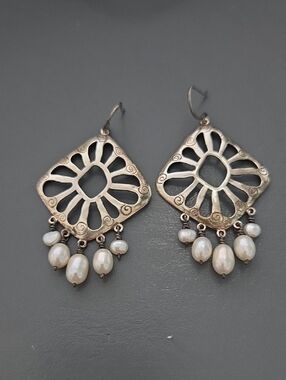 Silpada Retired Sterling Silver Cut Put Fresh Water Pearl Chandelier Earrings